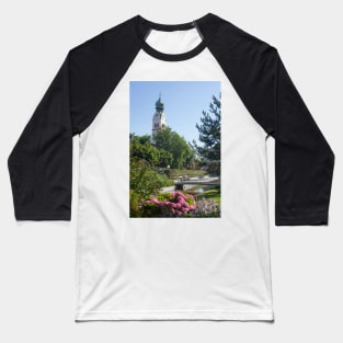 Riedergarten with parish church of St. Nikolaus, Rosenheim, Upper Bavaria, Bavaria, Germany, Europe Baseball T-Shirt